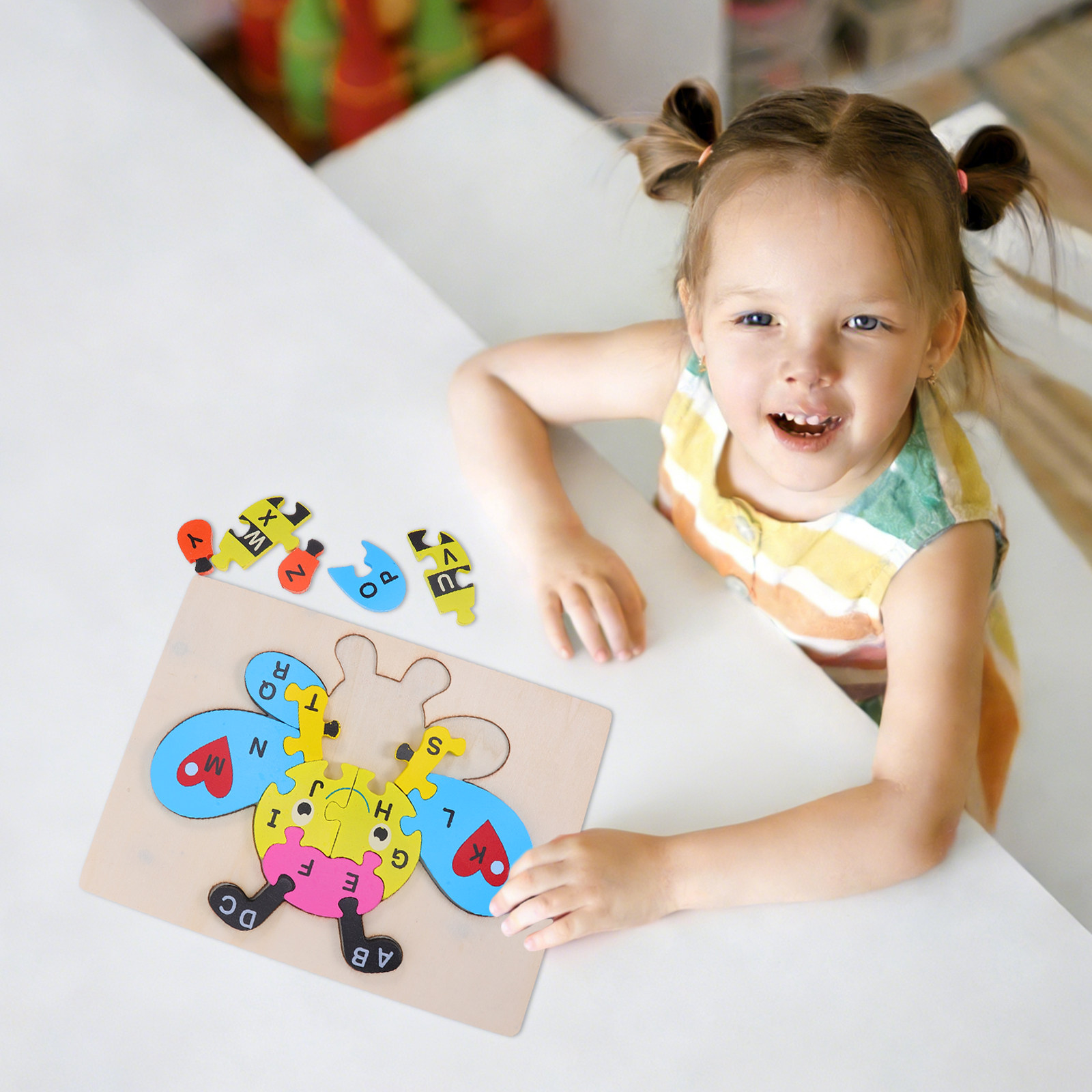 Abc Kids Early Education - 1Set Wooden Abc Puzzle Bee Shape