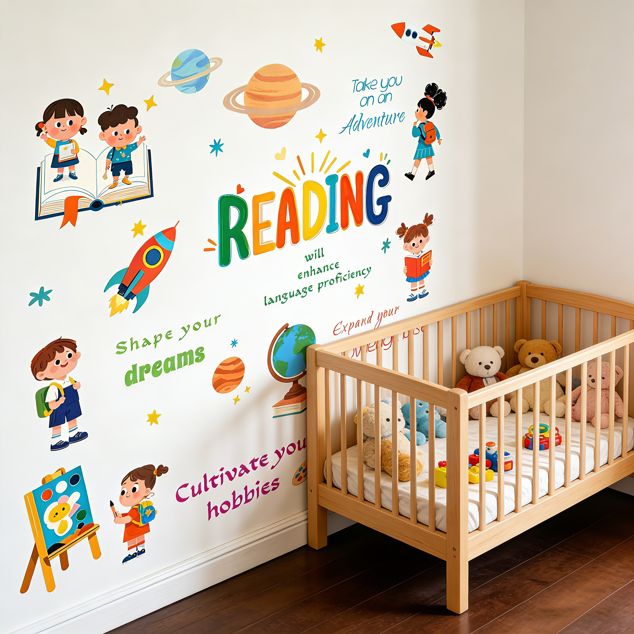 Kids Education Nursery - Cartoon Character Space Planet Wall Stickers